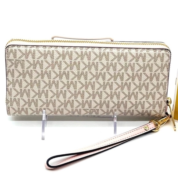 Michael Kors Large Continental Wallet Wristlet Vanilla/Light Pink - Picture 3 of 7